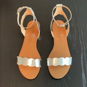 'Odette' Scalloped Ankle Strap Flat Sandal, size 8